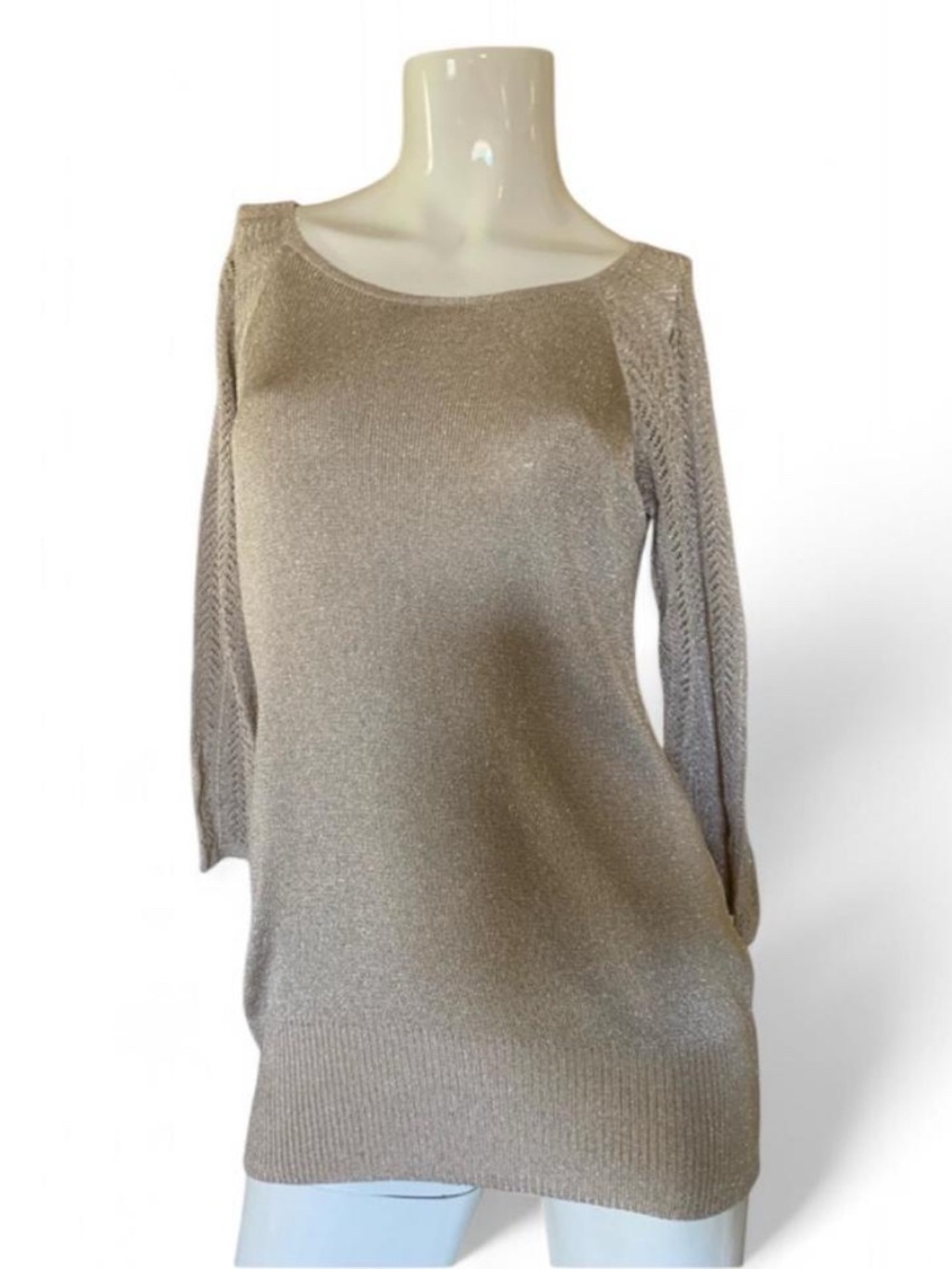 Chico's Champagne Gold Metallic Sweater/Top